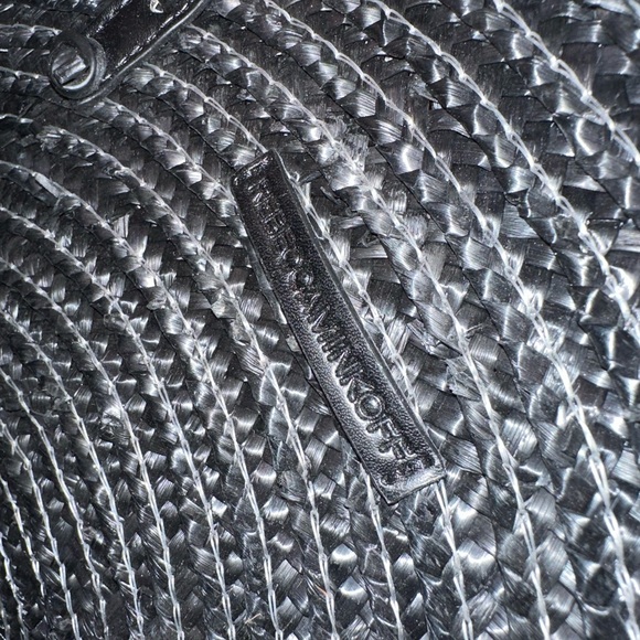 NWT Rebecca Minkoff Black Straw Circle Tote crossbody strap - Picture 7 of 10